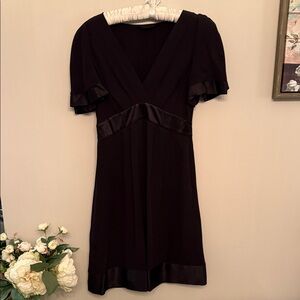 BCBG Elegant Black Silk V Neck Dress